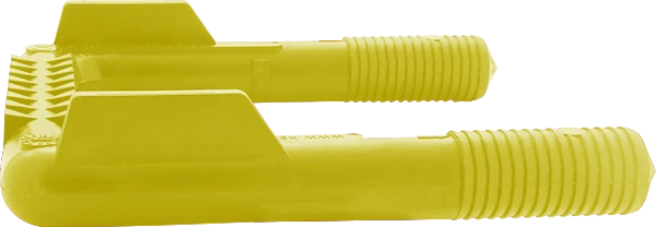 Steigbügel Form D in Edelstahl V4A was durch die gelbe Farbe zu erkennen ist.